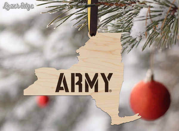 West Point University Army Wordmark on State Ornament – Crafted from Cherry and Maple Wood – West Point Black Knights