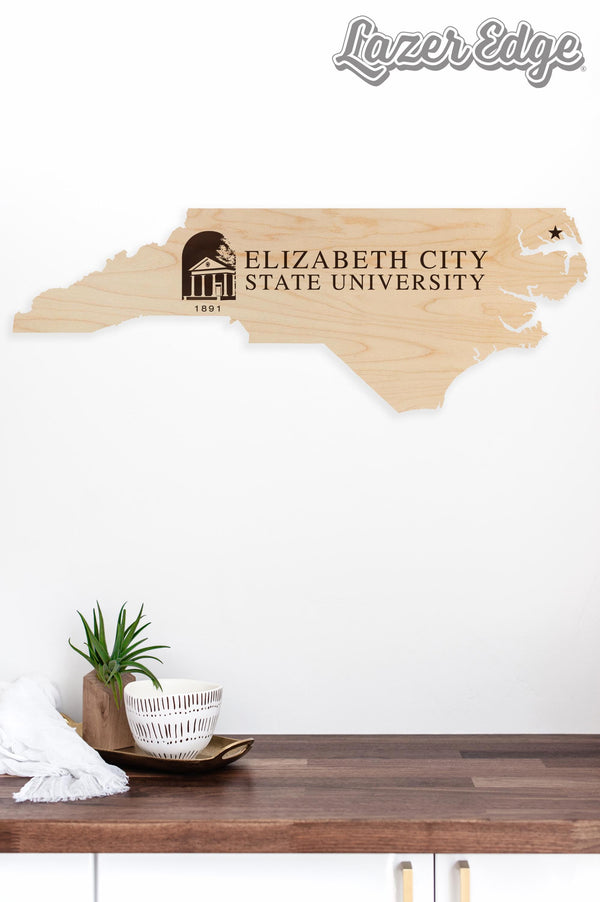 Elizabeth City State University Institution Logo on State Wall Hanging - Crafted from Cherry or Maple Wood - ESCU Vikings