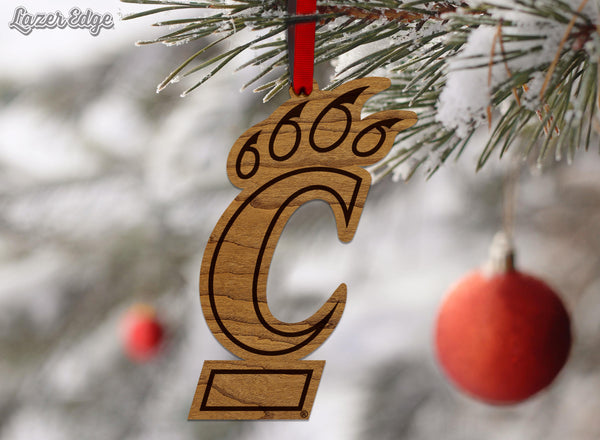 University of Cincinnati Bearcat Ornament – Crafted from Cherry and Maple Wood – Cincinnati Bearcats