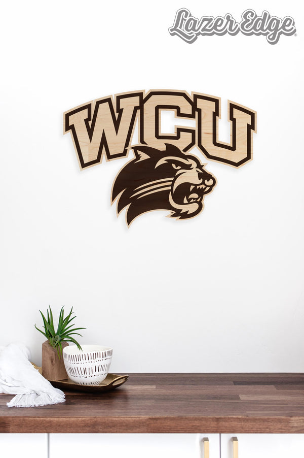 Western Carolina University WCU Logo Wall Hanging - Crafted from Cherry and Maple Wood - Western Carolina Catamounts