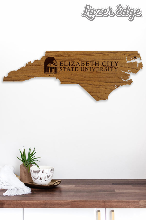 Elizabeth City State University Institution Logo on State Wall Hanging - Crafted from Cherry or Maple Wood - ESCU Vikings