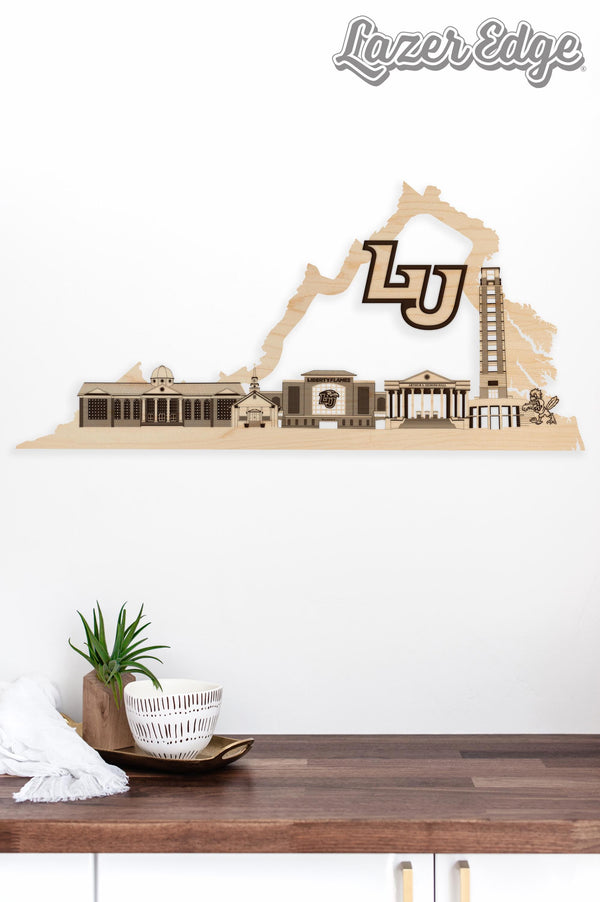 Liberty University Eagle Skyline Wall Hanging - Crafted from Cherry or Maple Wood - Liberty Eagles