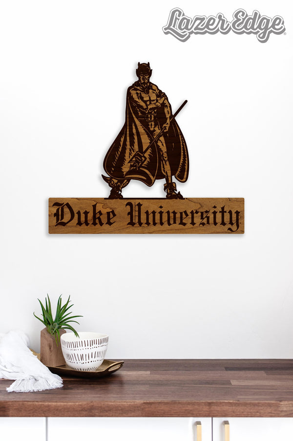 Duke University Gothic Duke Devil Wall Hanging - Crafted from Cherry and Maple Wood - Duke Blue Devils