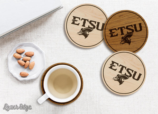 East Tennessee State University Buccaneer Coaster – Crafted from Cherry or Maple Wood – ETSU Buccaneers