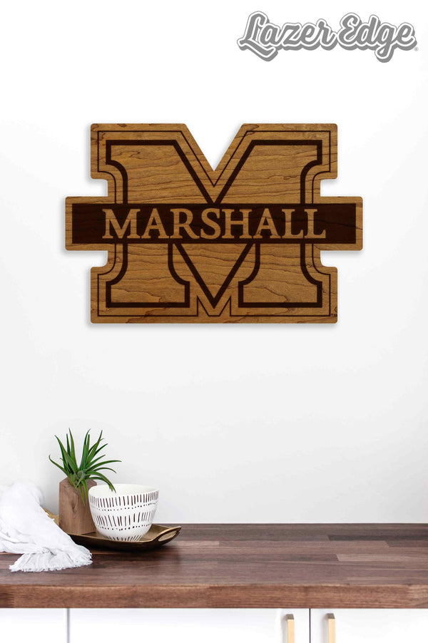 Marshall University Logo Wall Hanging - Crafted from Cherry or Maple Wood - Marshall Bisons