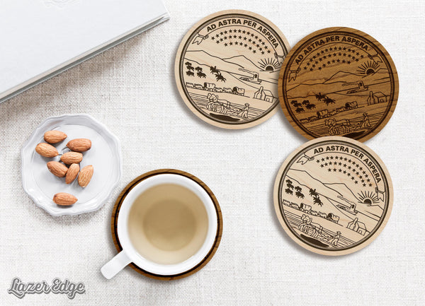 Kansas State Flag Coaster - Crafted from Cherry or Maple Wood
