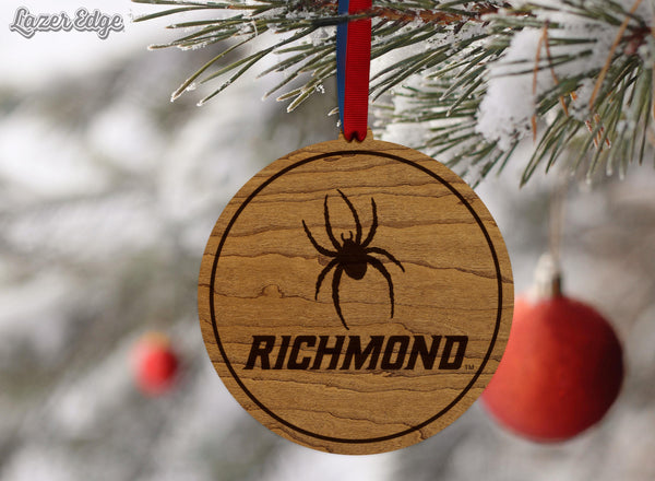 Richmond University Logo Ornament – Crafted from Cherry and Maple Wood – Richmond Spiders
