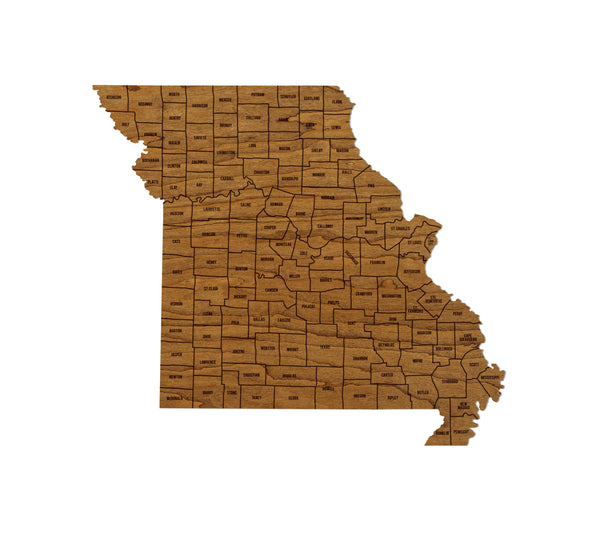 Missouri County Map Wall Hanging - Crafted from Cherry or Maple Wood