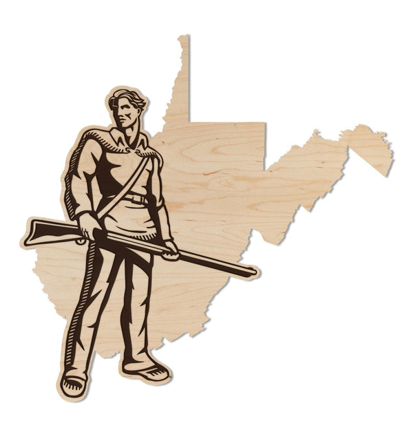 West Virginia University Mountaineer on State Wall Hanging - Crafted from Cherry and Maple Wood - West Virginia Mountaineers