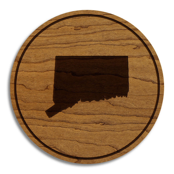 Connecticut State Map Coaster - Crafted from Cherry or Maple Wood