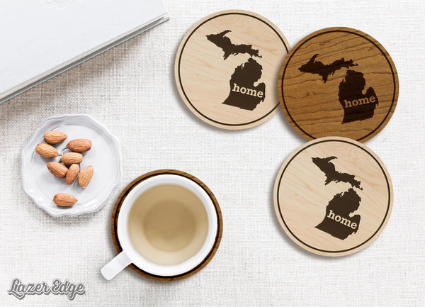 Michigan Home State Map Coaster - Crafted from Cherry or Maple Wood