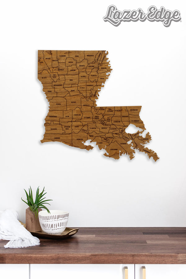 Louisiana County Map Wall Hanging - Crafted from Cherry or Maple Wood