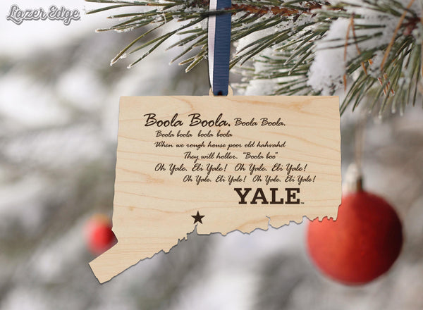 Yale University Fight Song on State Ornament – Crafted from Cherry and Maple Wood – Yale Bulldogs