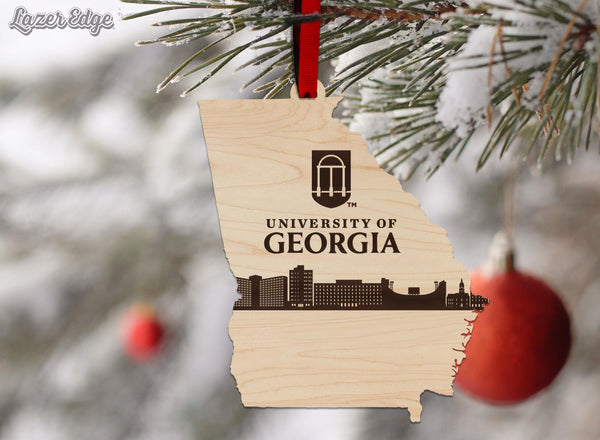University of Georgia Athens Skyline Ornament - Crafted from Cherry or Maple Wood - Georgia Bulldogs