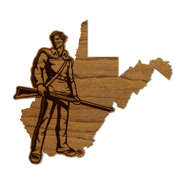 West Virginia University Mountaineer on State Magnet - Crafted from Cherry or Maple Wood - West Virginia Mountaineers