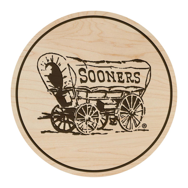 Oklahoma University Sooner Wagon Coaster – Crafted from Cherry or Maple Wood – Oklahoma Sooners