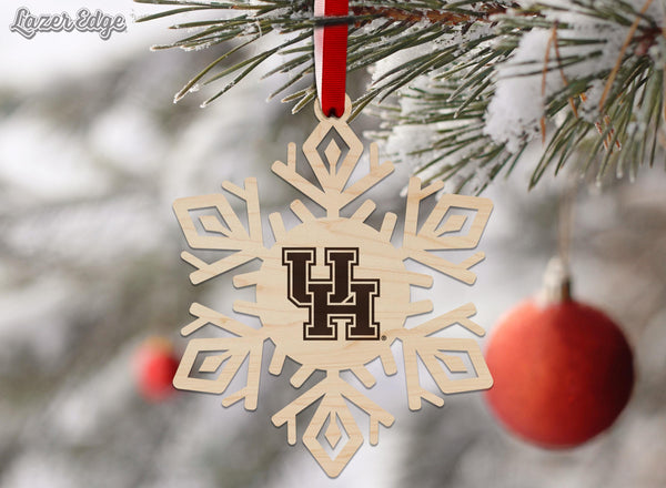 University of Houston UH Snowflake Ornament – Crafted from Cherry and Maple Wood – Houston Cougars