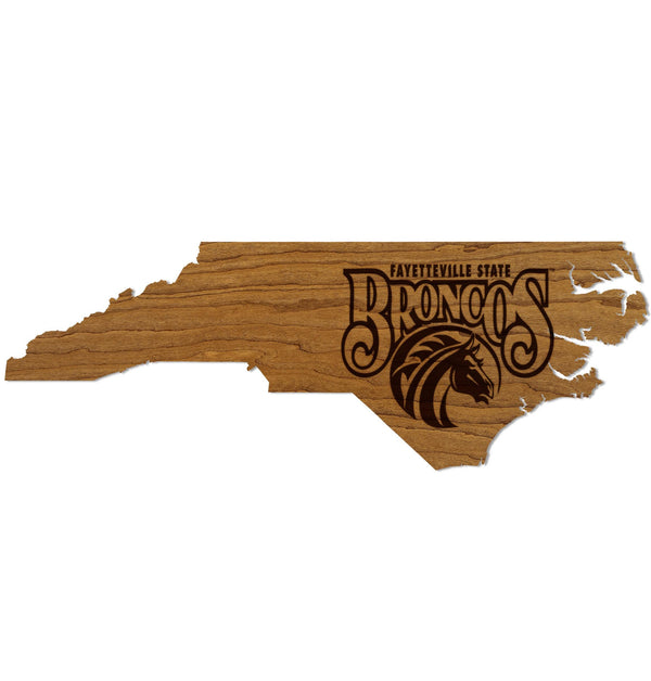 Fayetteville State University Broncos on State Wall Hanging - Crafted from Cherry or Maple Wood -  Fayetteville State Broncos