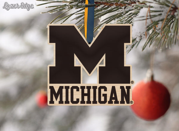 University of Michigan Ornament – Crafted from Cherry and Maple Wood