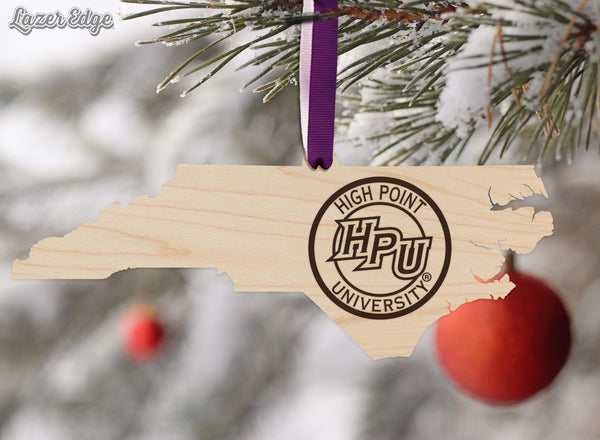 High Point University HPU on State Ornament – Crafted from Cherry Wood or Maple Wood – High Point Panthers