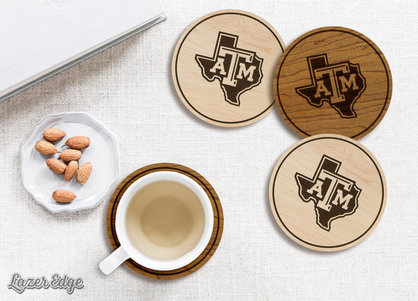 Texas Agricultural and Mechanical University Texas TAM Coaster – Crafted from Cherry or Maple Wood – Texas A & M Aggies