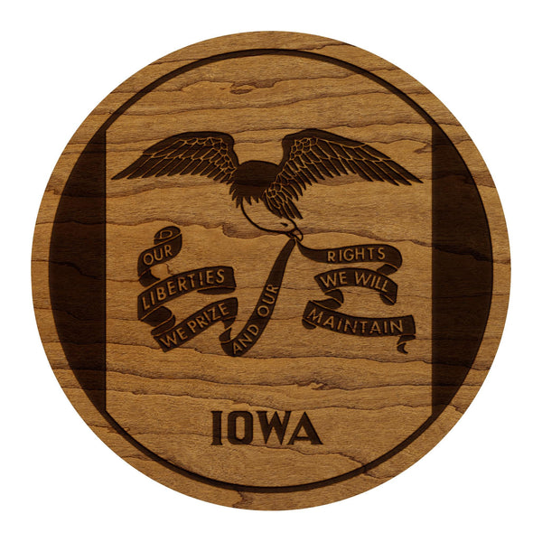 Iowa State Flag Coaster - Crafted from Cherry or Maple Wood