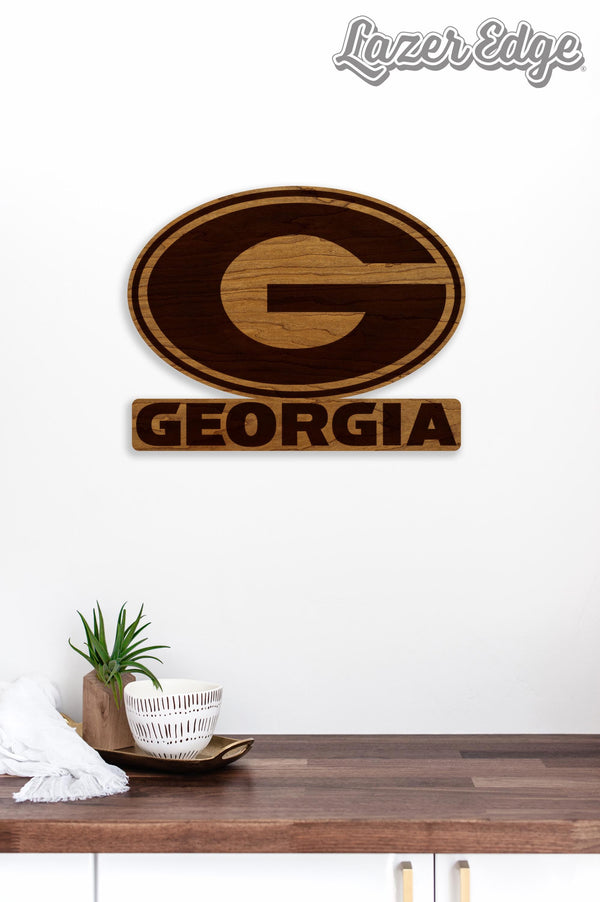 University of Georgia Logo and Wordmark Wall Hanging - Crafted from Cherry or Maple Wood - Georgia Bulldogs