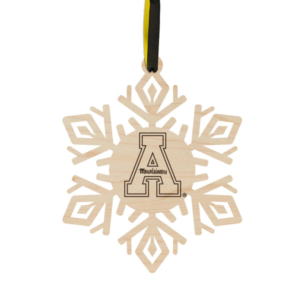 Appalachian State University App A Snowflake Ornament – Crafted from Cherry and Maple Wood – App State Mountaineers