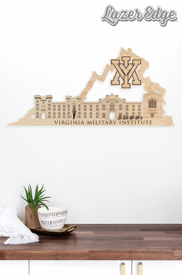 Virginia Military Institute Skyline Wall Hanging - Crafted from Cherry and Maple Wood - VMI Keydets