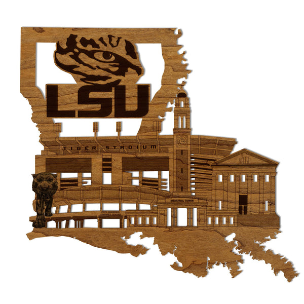 LSU Wall Hanging - Handcrafted Cherry & Maple Wood Tiger Pride Decoration