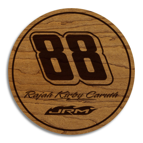 Rajah Kirby Caruth #88 Wooden Coaster  | Crafted from Cherry and Maple Wood | Made in USA | Officially Licensed by JR Motorsports