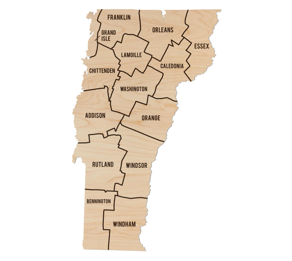 Vermont County Map Wall Hanging - Crafted from Cherry or Maple Wood