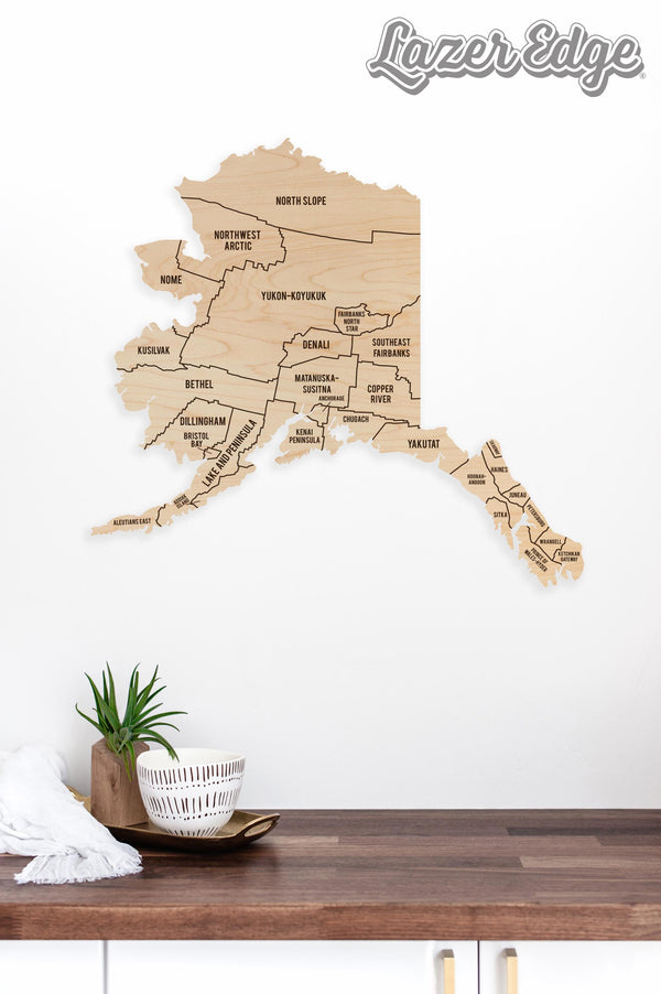 Alaska County Map Wall Hanging - Crafted from Cherry or Maple Wood