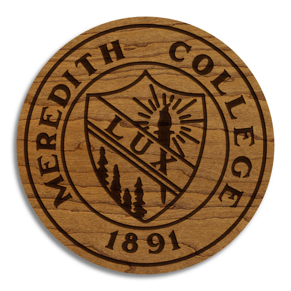 Meredith College Seal Coaster – Crafted from Cherry or Maple Wood – Meredith College Avenging Angels