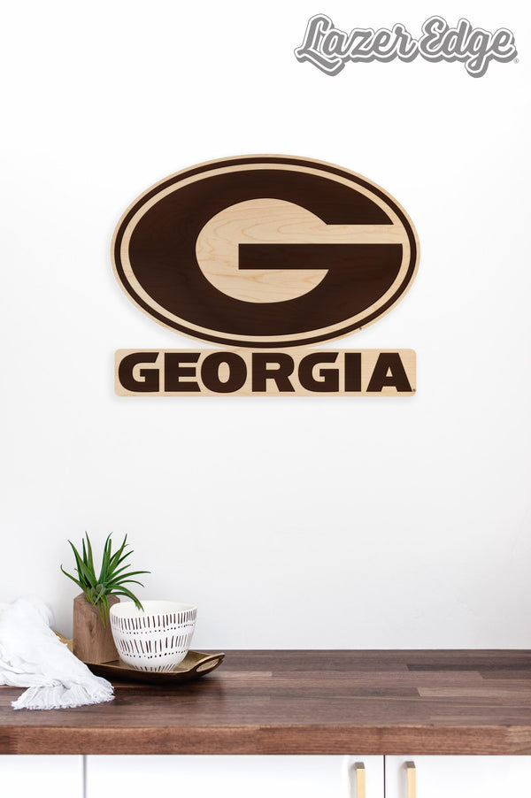 University of Georgia Logo and Wordmark Wall Hanging - Crafted from Cherry or Maple Wood - Georgia Bulldogs
