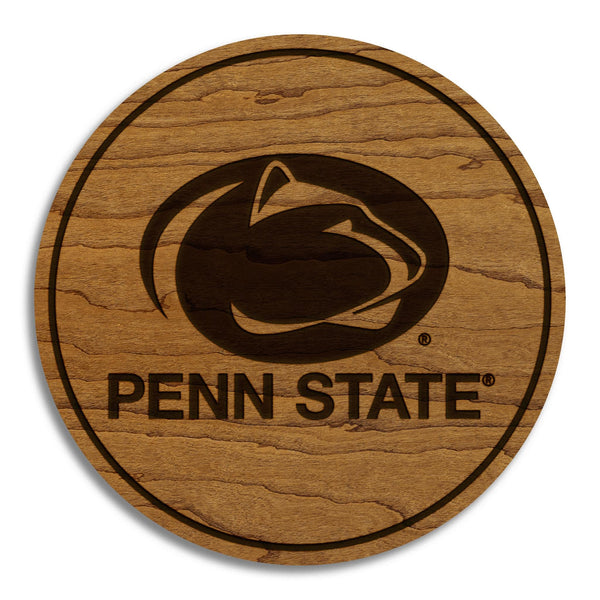 Penn State University Logo Coaster – Crafted from Cherry or Maple Wood – Penn State Nittany Lions