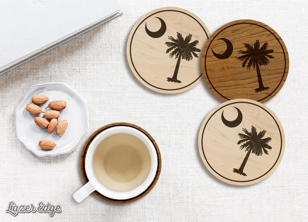 South Carolina State Flag Coaster - Crafted from Cherry or Maple Wood