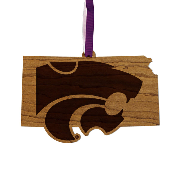 Kansas State University Wildcats on State Ornament – Crafted from Cherry and Maple Wood – Kansas State Wildcats