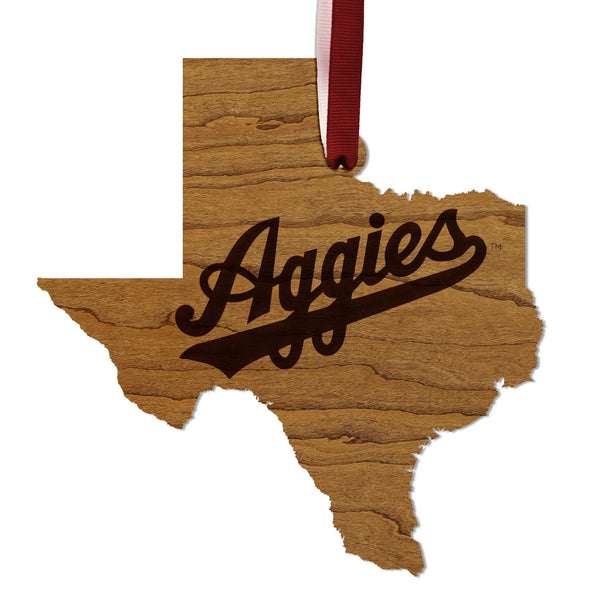 Texas A&M University Aggies on State Ornament – Crafted from Cherry and Maple Wood – Texas A and M Aggies