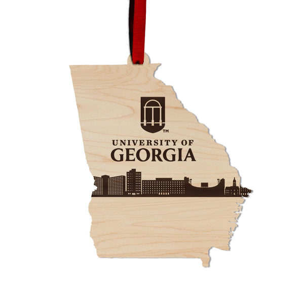 University of Georgia Athens Skyline Ornament - Crafted from Cherry or Maple Wood - Georgia Bulldogs