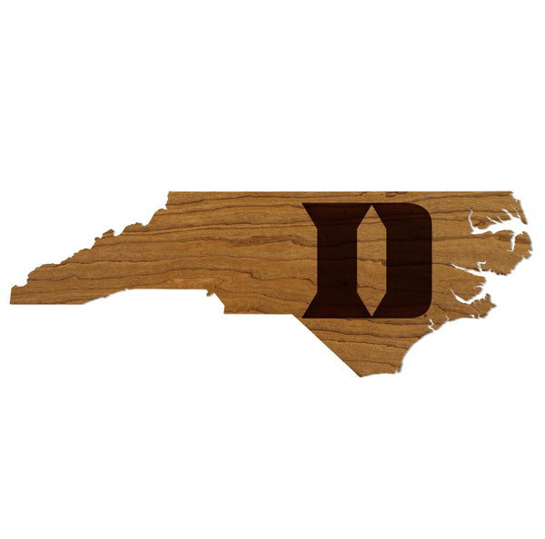Duke University Iron D on State Wall Hanging - Crafted from Cherry and Maple Wood - Duke Blue Devils