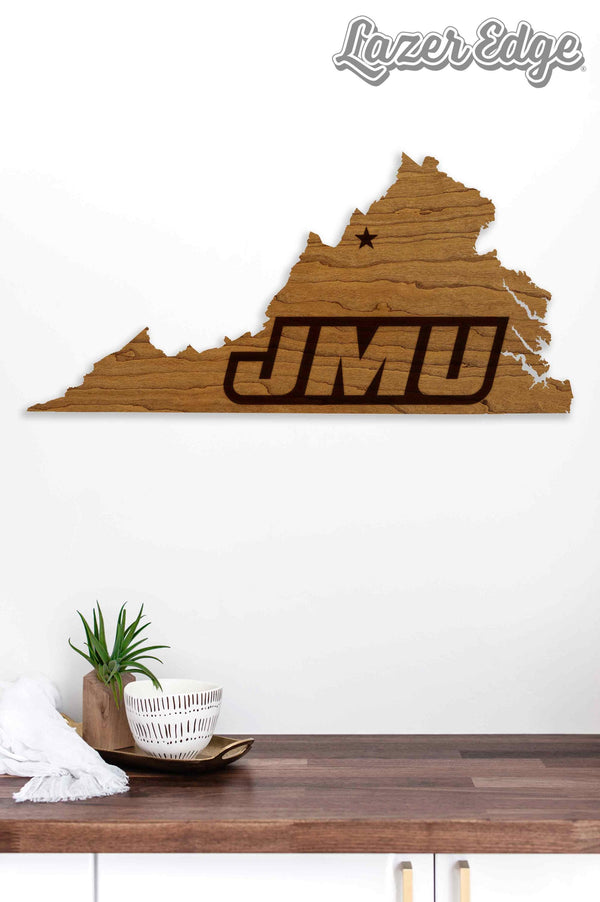 James Madison University JMU on State Wall Hanging - Crafted from Cherry or Maple Wood - James Madison Dukes