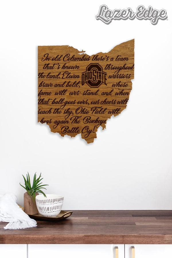 Ohio State University Fight Song Wall Hanging - Crafted from Cherry or Maple Wood - Ohio State Buckeyes