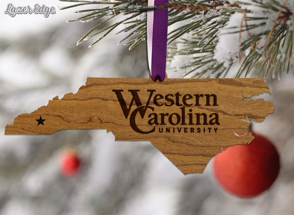 Western Carolina University on State Ornament – Crafted from Cherry and Maple Wood – WCU Catamounts