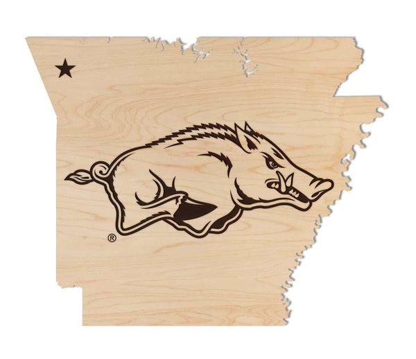 University of Arkansas Razorback on State Wall Hanging – Crafted from Cherry and  Maple Wood - Arkansas Razorbacks