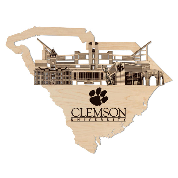 Clemson University Skyline Wall Hanging - Crafted from Cherry or Maple Wood