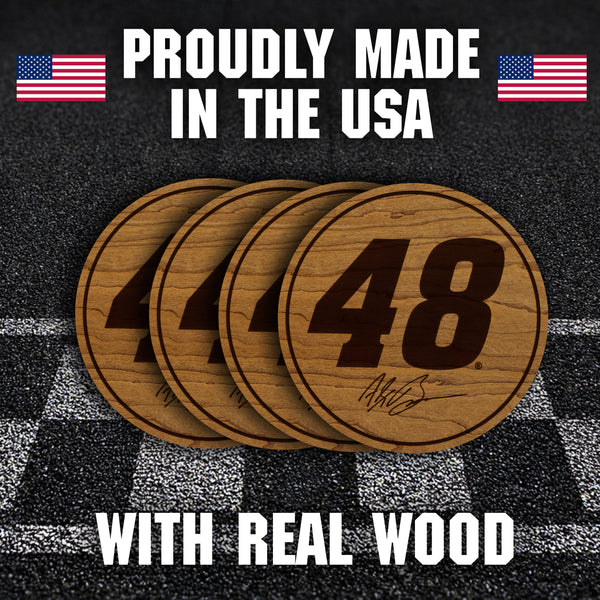 Alex Bowman #48 Wooden Coaster  | Crafted from Cherry and Maple Wood | Made in USA | Officially Licensed by Hendrick Motorsports