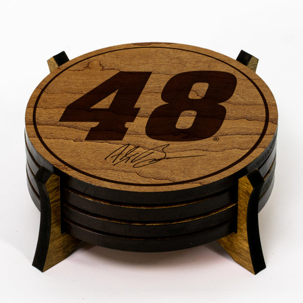 Alex Bowman #48 Wooden Coaster  | Crafted from Cherry and Maple Wood | Made in USA | Officially Licensed by Hendrick Motorsports
