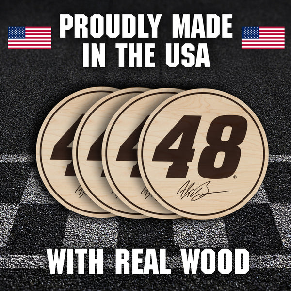 Alex Bowman #48 Wooden Coaster  | Crafted from Cherry and Maple Wood | Made in USA | Officially Licensed by Hendrick Motorsports