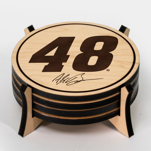 Alex Bowman #48 Wooden Coaster  | Crafted from Cherry and Maple Wood | Made in USA | Officially Licensed by Hendrick Motorsports